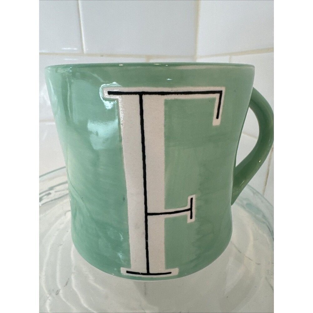ANTHROPOLOGIE COFFEE TEA CUP MUG GREEN WITH LETTER F 12 OZ - Picture 7 of 10